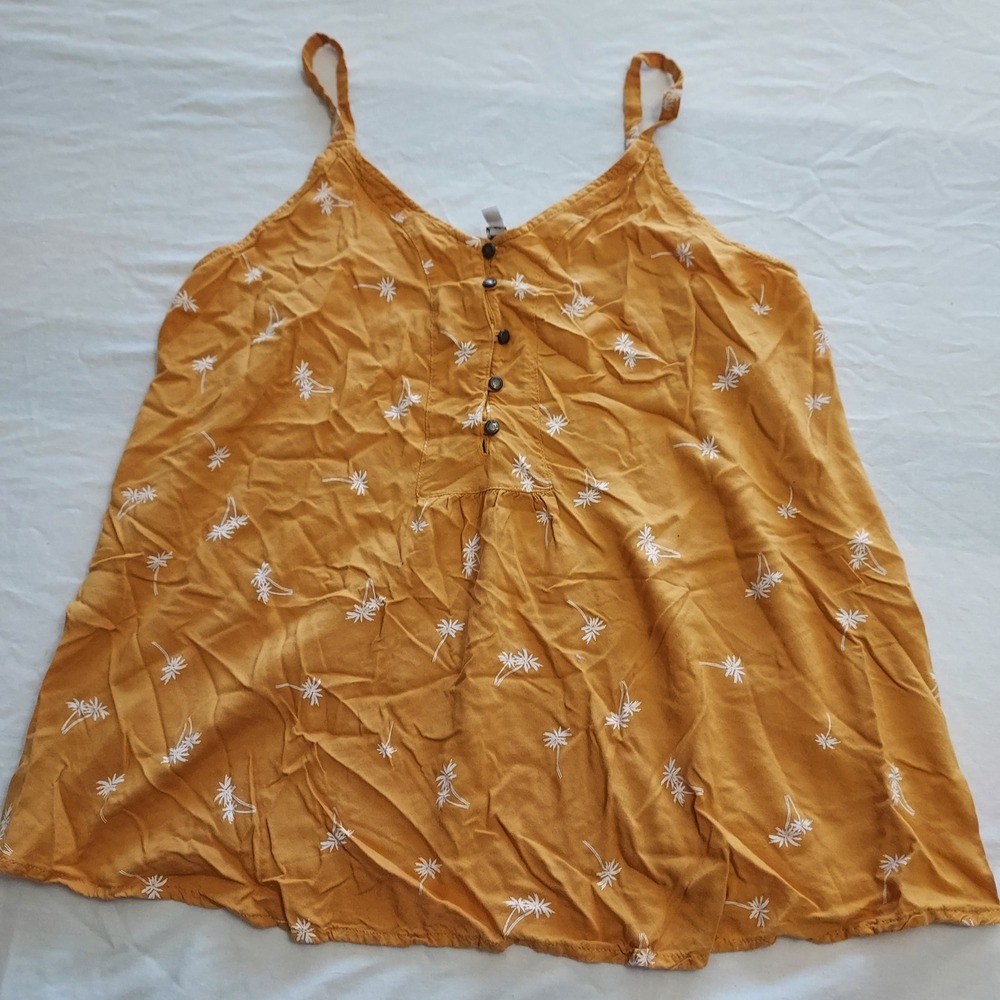 Mustard Yellow Palm Tree Cami Tank Top Tropical Boho Festival Indie Beach Med